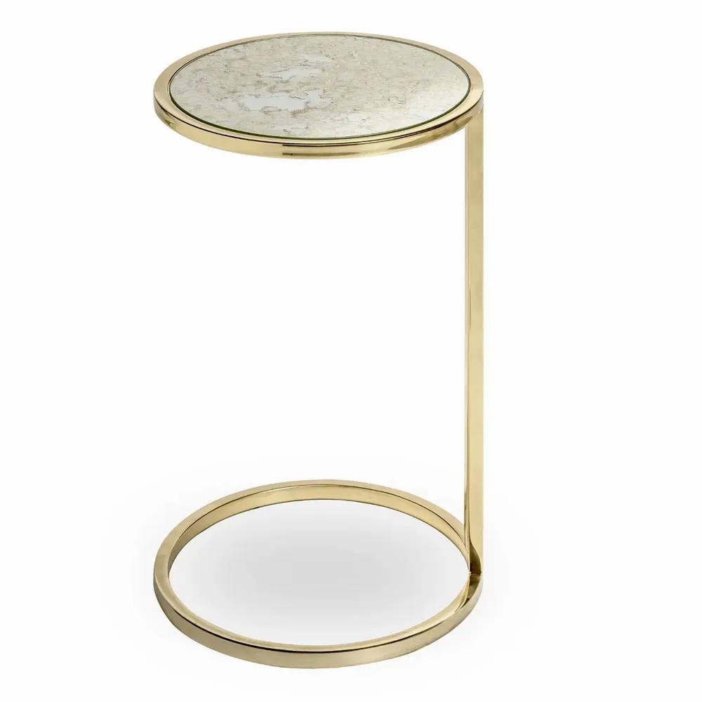 Tables for hotels - Julia Round Side Table, Antique mirror top, Polished Brass legs - DUISTT