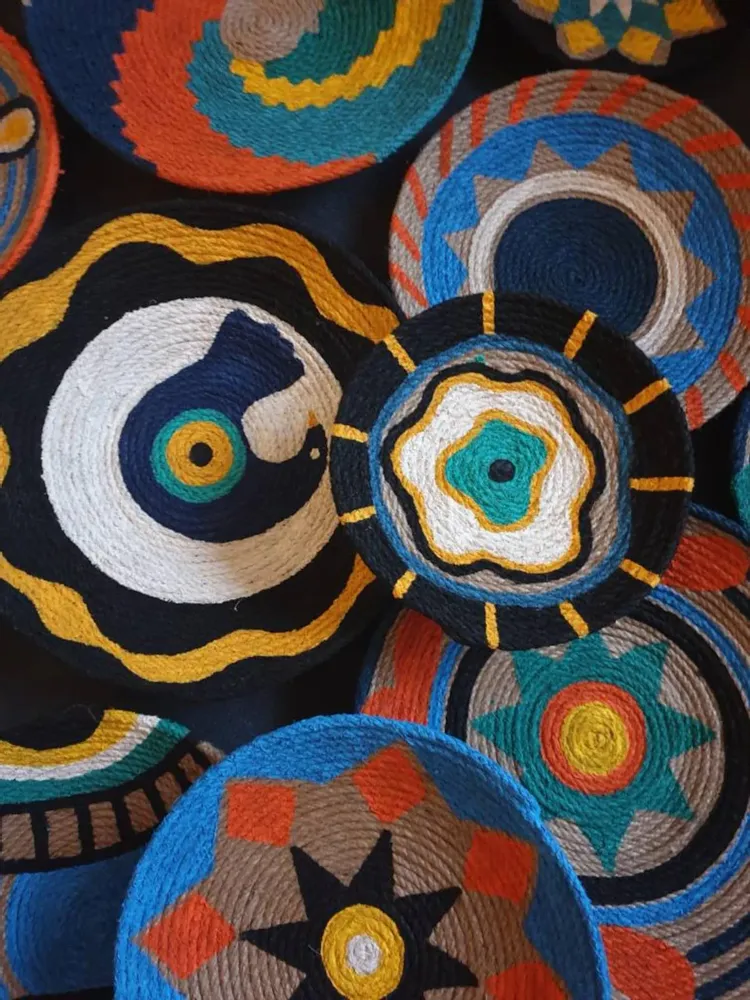 Other wall decoration - Anatolian Spirit: 16-Piece Handmade Wicker Wall Plate Installation - SARMAL DESIGN