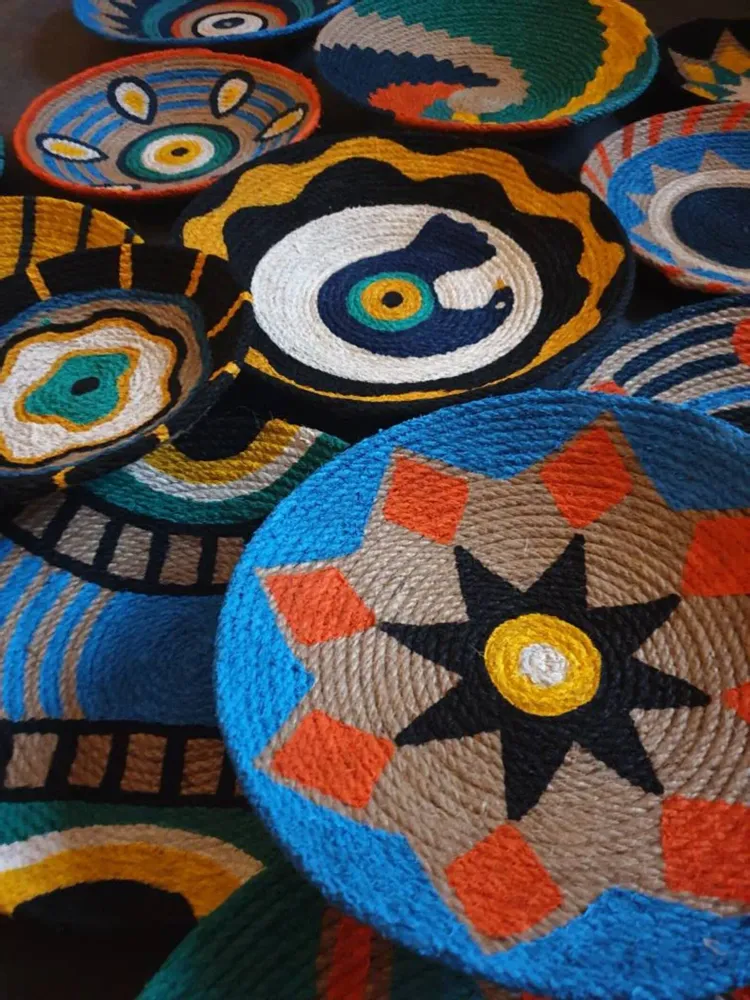 Other wall decoration - Anatolian Spirit: 16-Piece Handmade Wicker Wall Plate Installation - SARMAL DESIGN