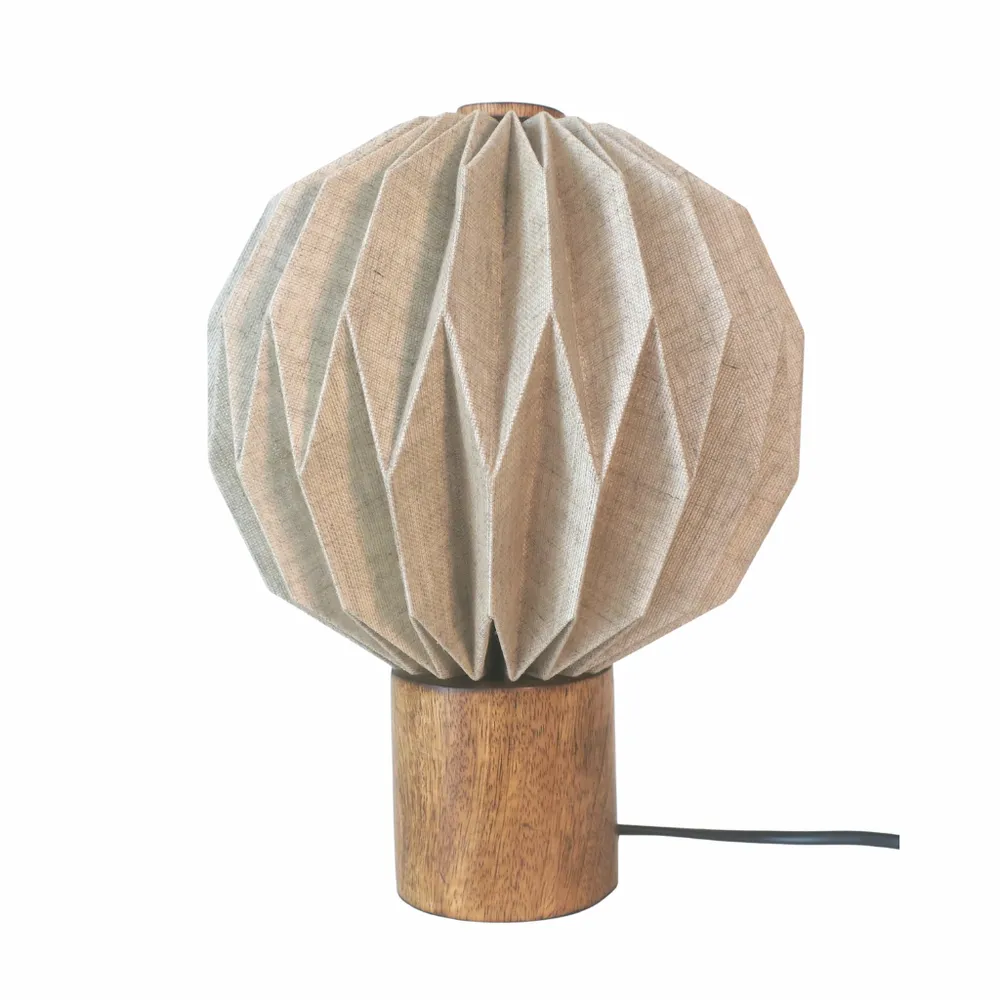 Table lamps - ERIS – Small round linen and mango wood table lamp - HYDILE