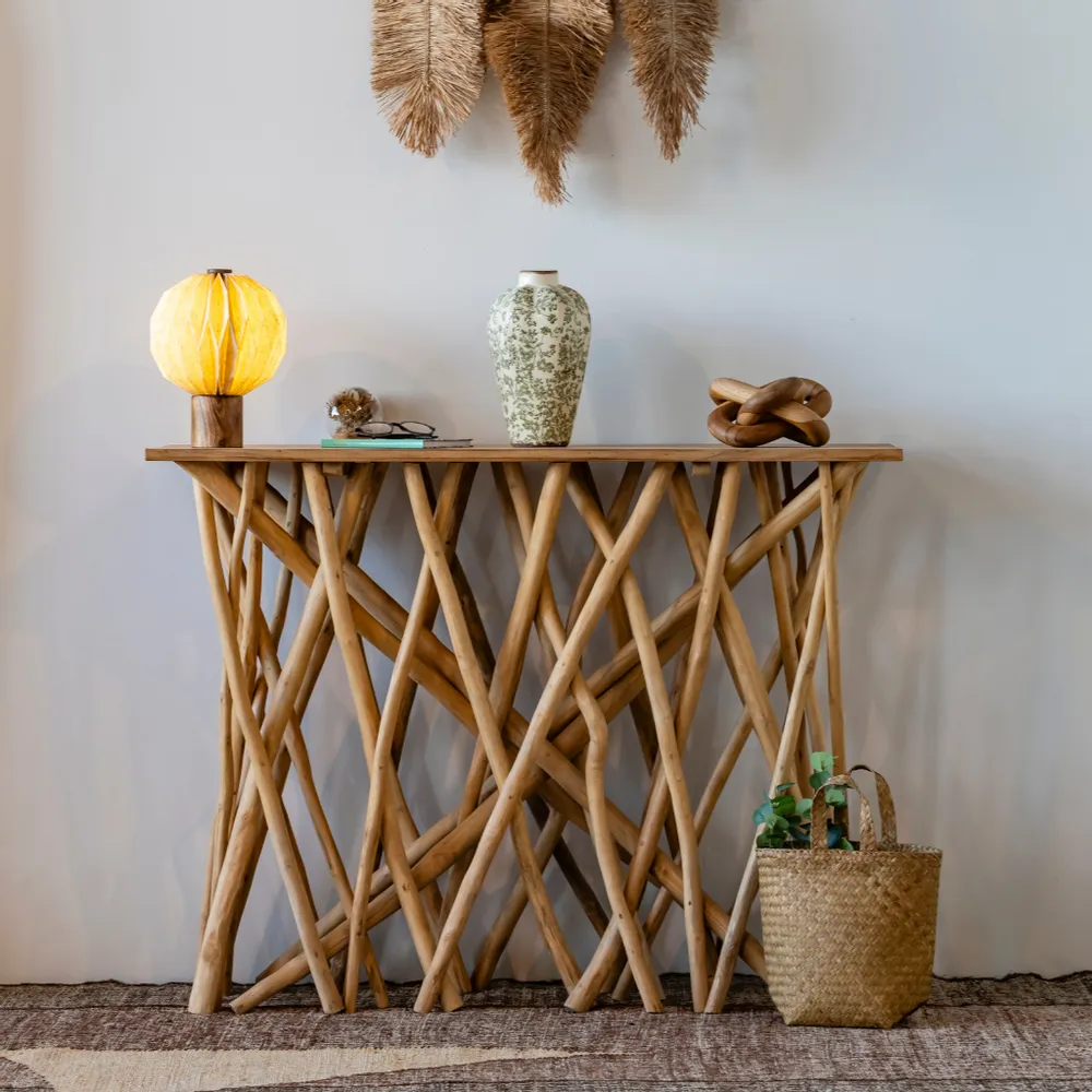 Table lamps - ERIS – Small round linen and mango wood table lamp - HYDILE