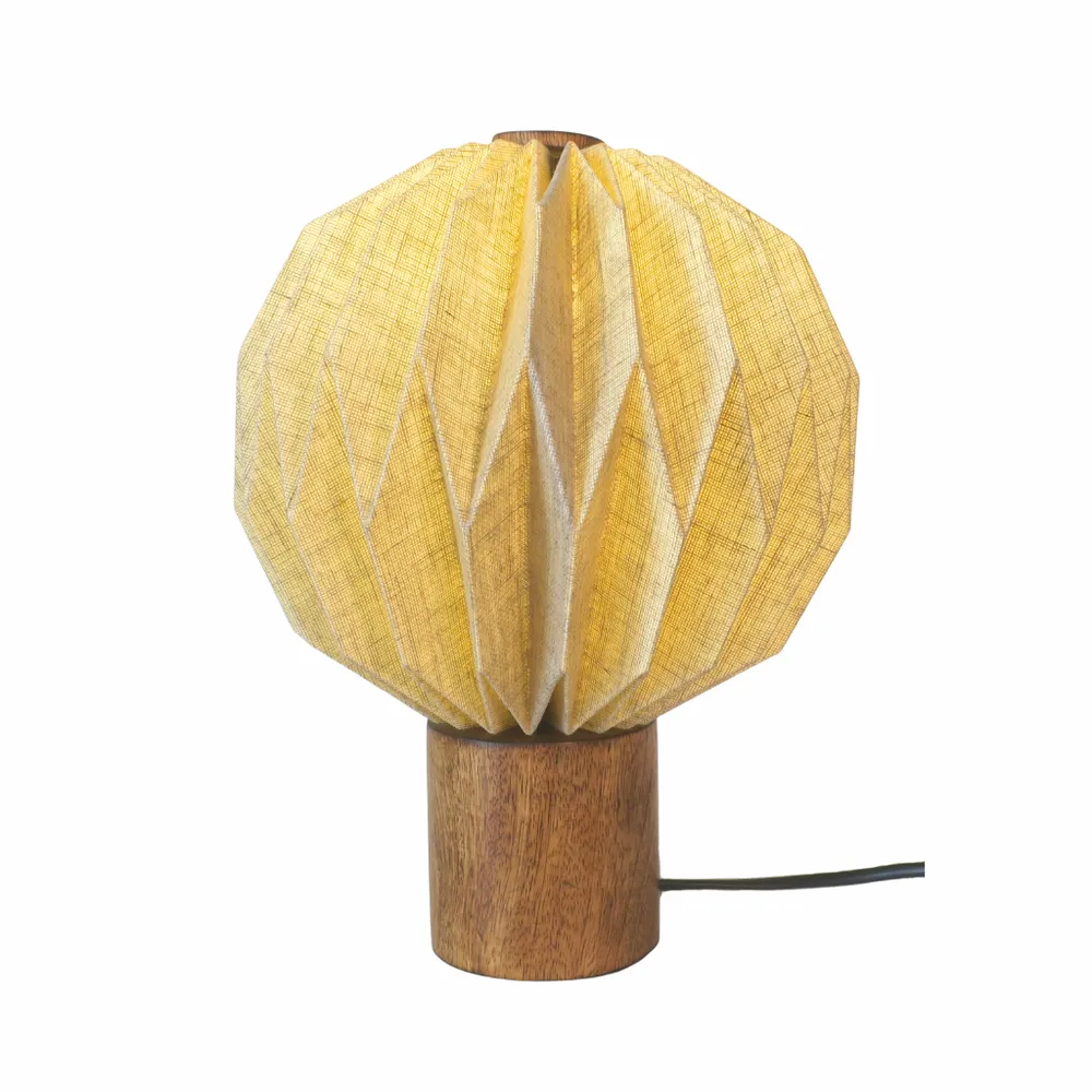 Table lamps - ERIS – Small round linen and mango wood table lamp - HYDILE