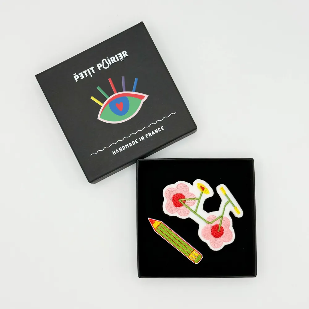 Cadeaux - Barrettes brodées Duo Bicyclette + Crayon - PETIT POIRIER