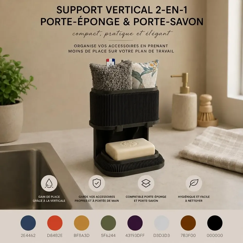 Kitchens furniture - Vertical Sponge & Soap Dish Stand - Compact Organizer - CRÉA-TH