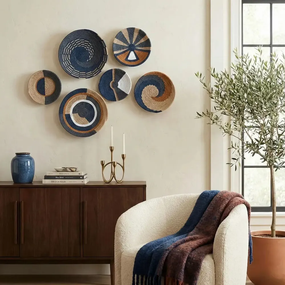 Other wall decoration - Ocean Breeze: 6-Piece Handmade Wicker Wall Plate Set - SARMAL DESIGN