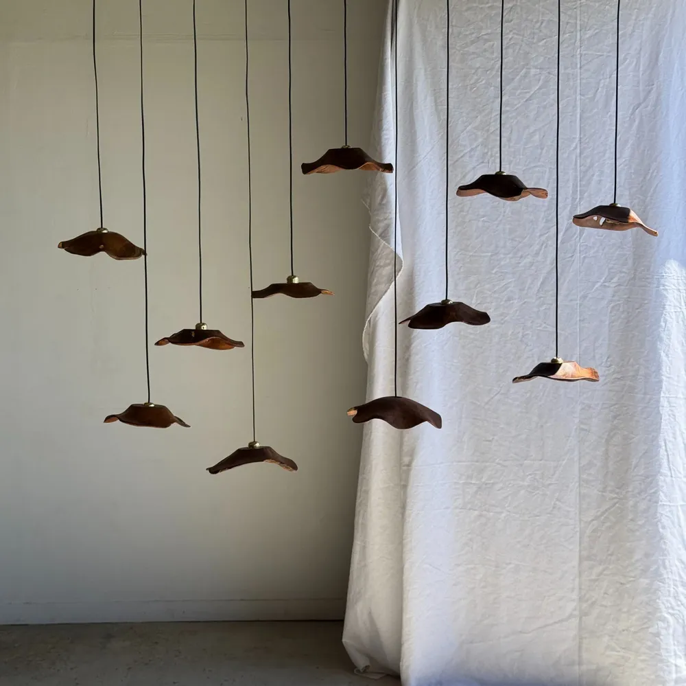 Hanging lights - Small wavy teak flat leaf suspension D:30 - OFFICE OBJETS
