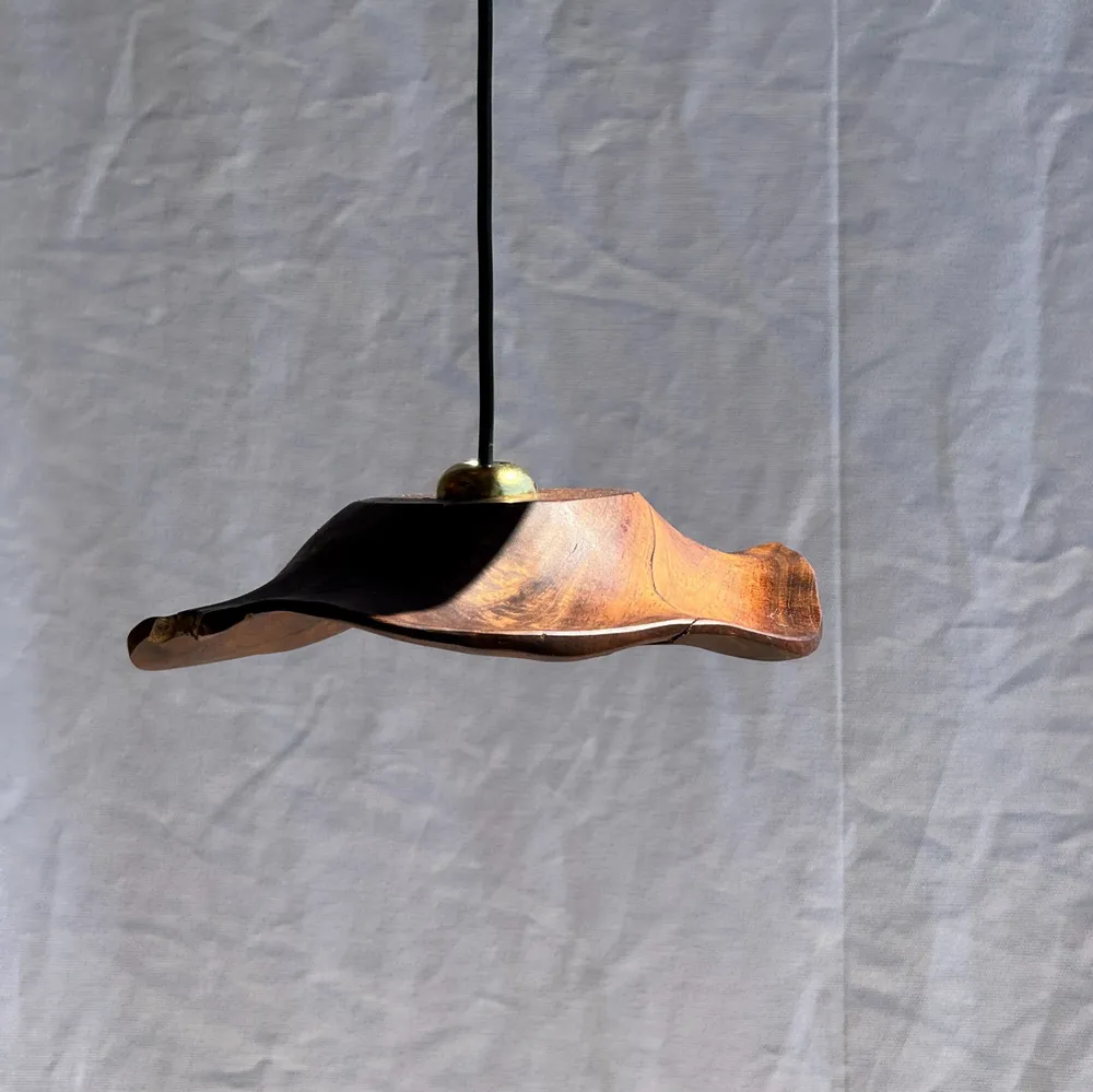 Hanging lights - Small wavy teak flat leaf suspension D:30 - OFFICE OBJETS