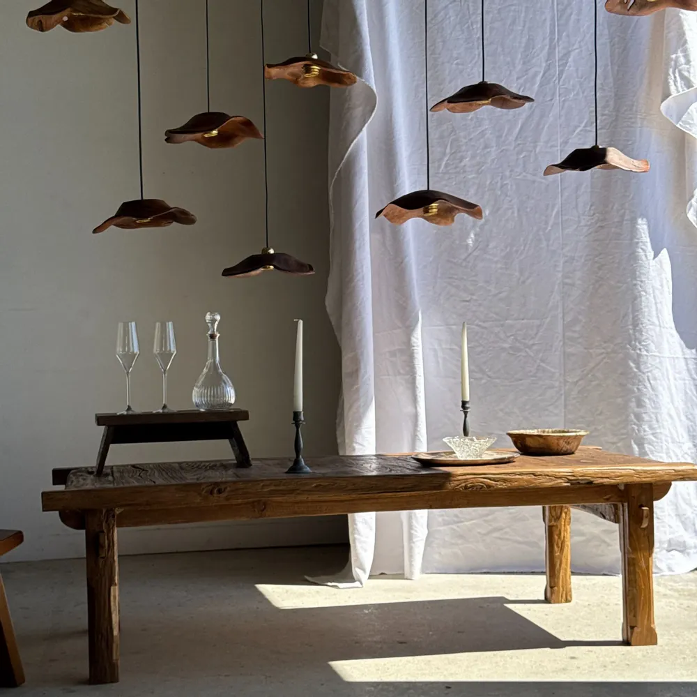 Hanging lights - Small wavy teak flat leaf suspension D:30 - OFFICE OBJETS