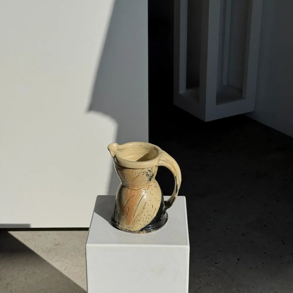 Carafes - Handmade ceramic carafe in beige, pink and black thick black H21 - OFFICE OBJETS