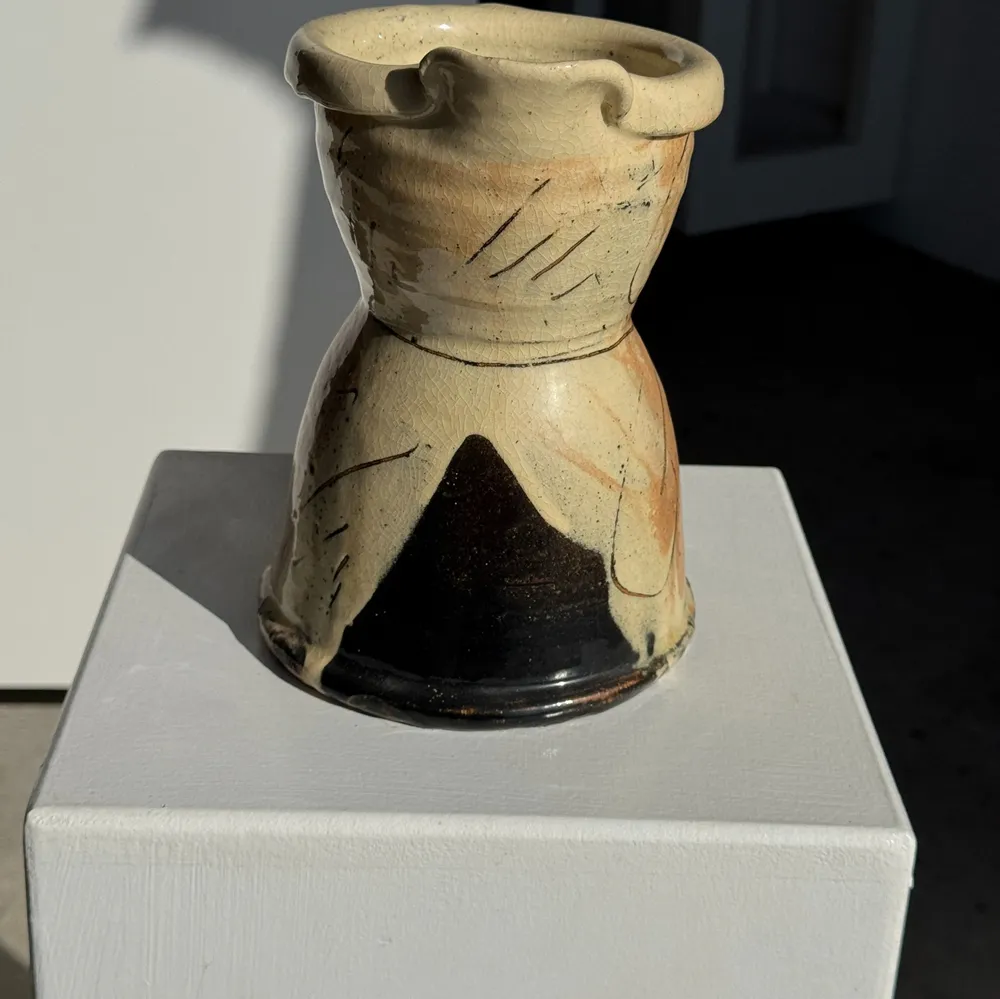 Carafes - Handmade ceramic carafe in beige, pink and black thick black H21 - OFFICE OBJETS