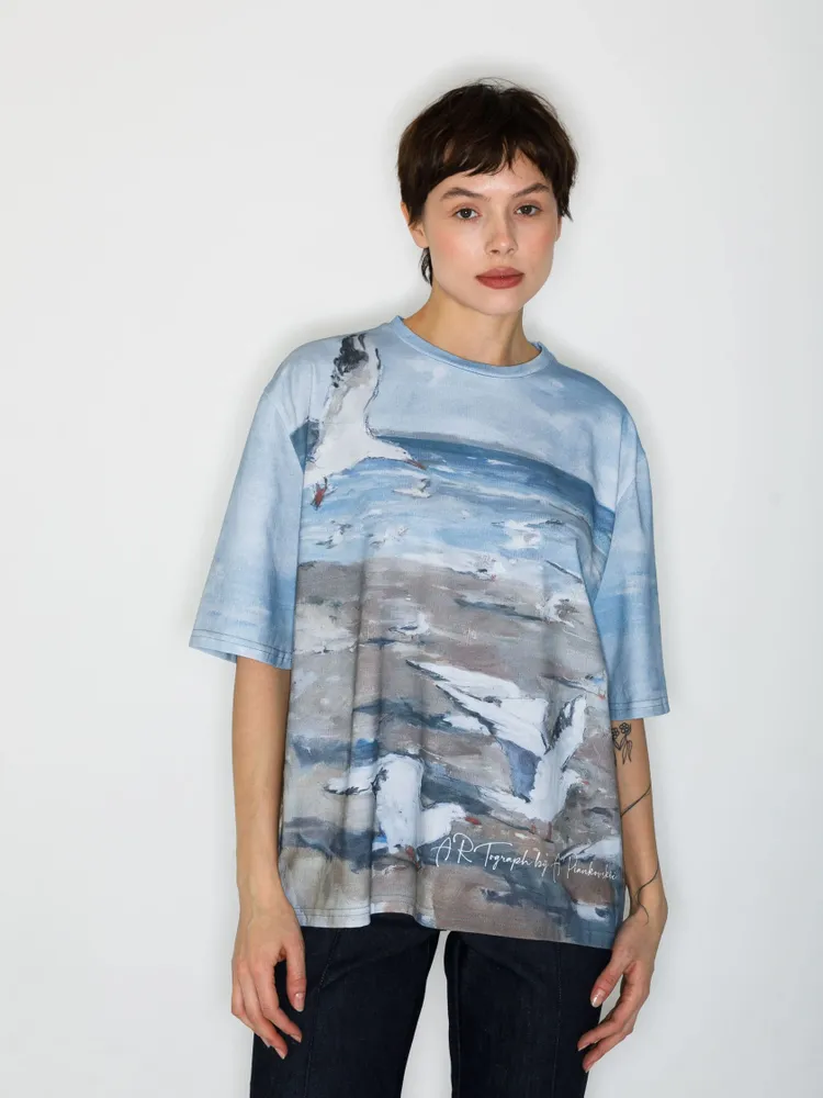 Prêt-à-porter - T-shirt imprimé intégral « Beach with Seagulls » - MARALETTO