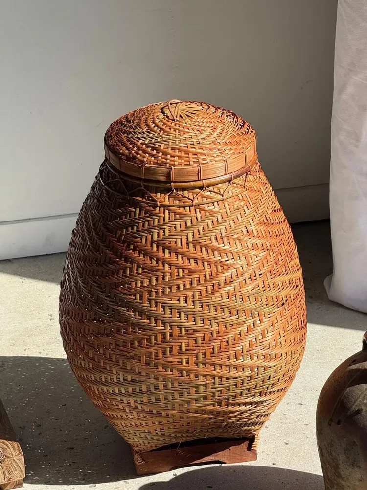 Vases - Large oval belly basket Indonesian basketry with lid H65 D50 - OFFICE OBJETS