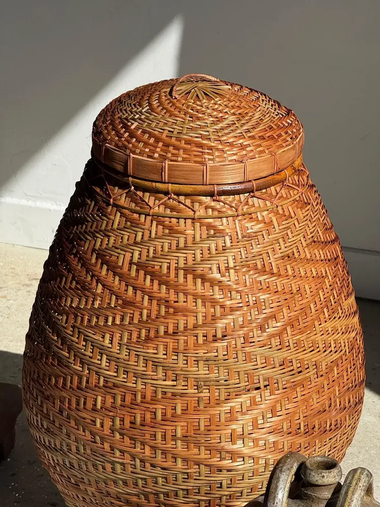 Vases - Large oval belly basket Indonesian basketry with lid H65 D50 - OFFICE OBJETS