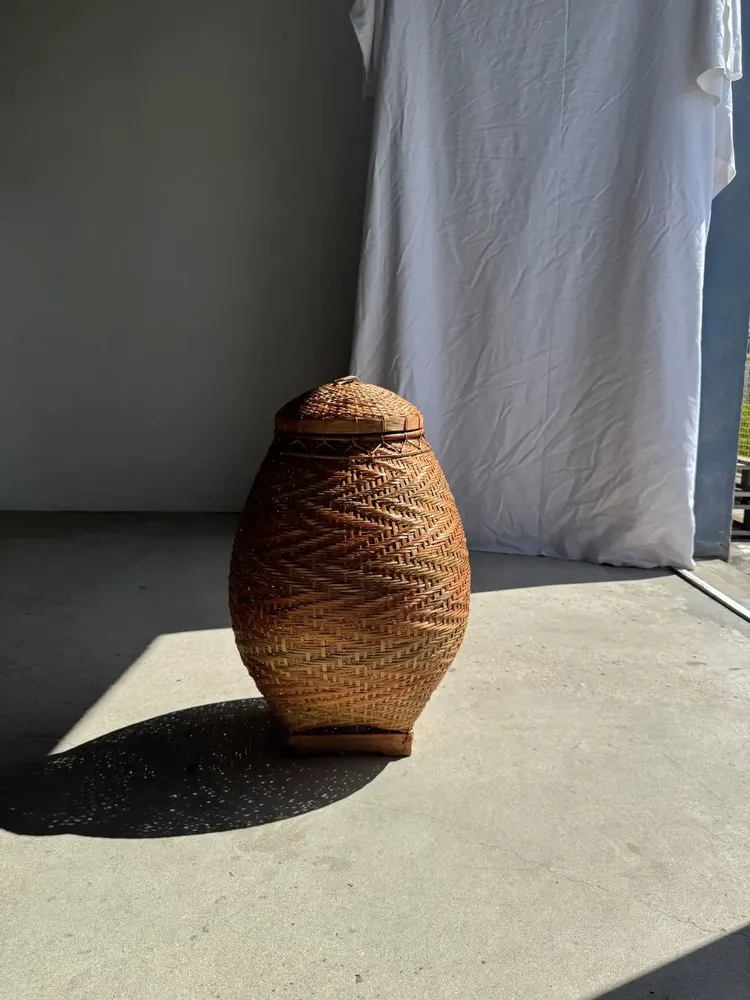Vases - Large oval belly basket Indonesian basketry with lid H65 D50 - OFFICE OBJETS