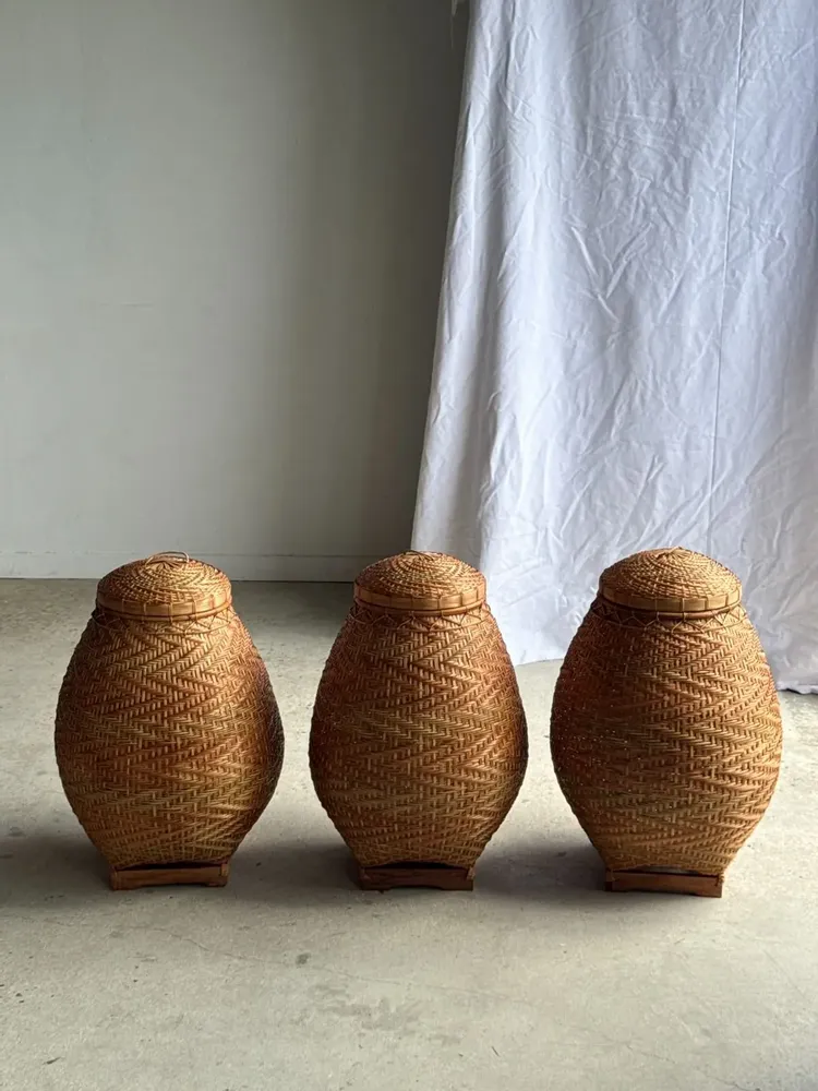 Vases - Large oval belly basket Indonesian basketry with lid H65 D50 - OFFICE OBJETS
