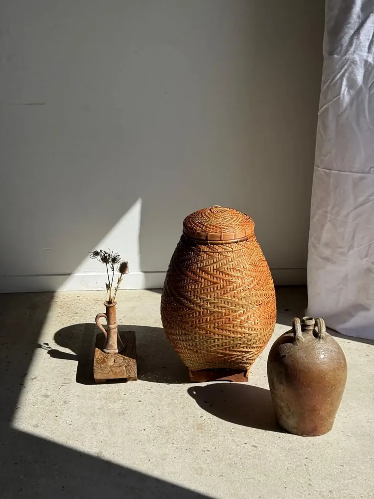 Vases - Large oval belly basket Indonesian basketry with lid H65 D50 - OFFICE OBJETS