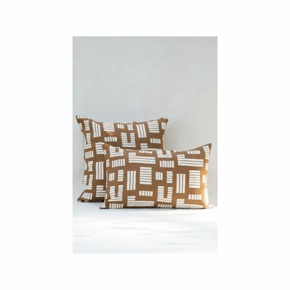 Coussins textile - NO-MAD Anvaya Cushion Cover in Cotton Linen with Screen Print and Embr - NO-MAD