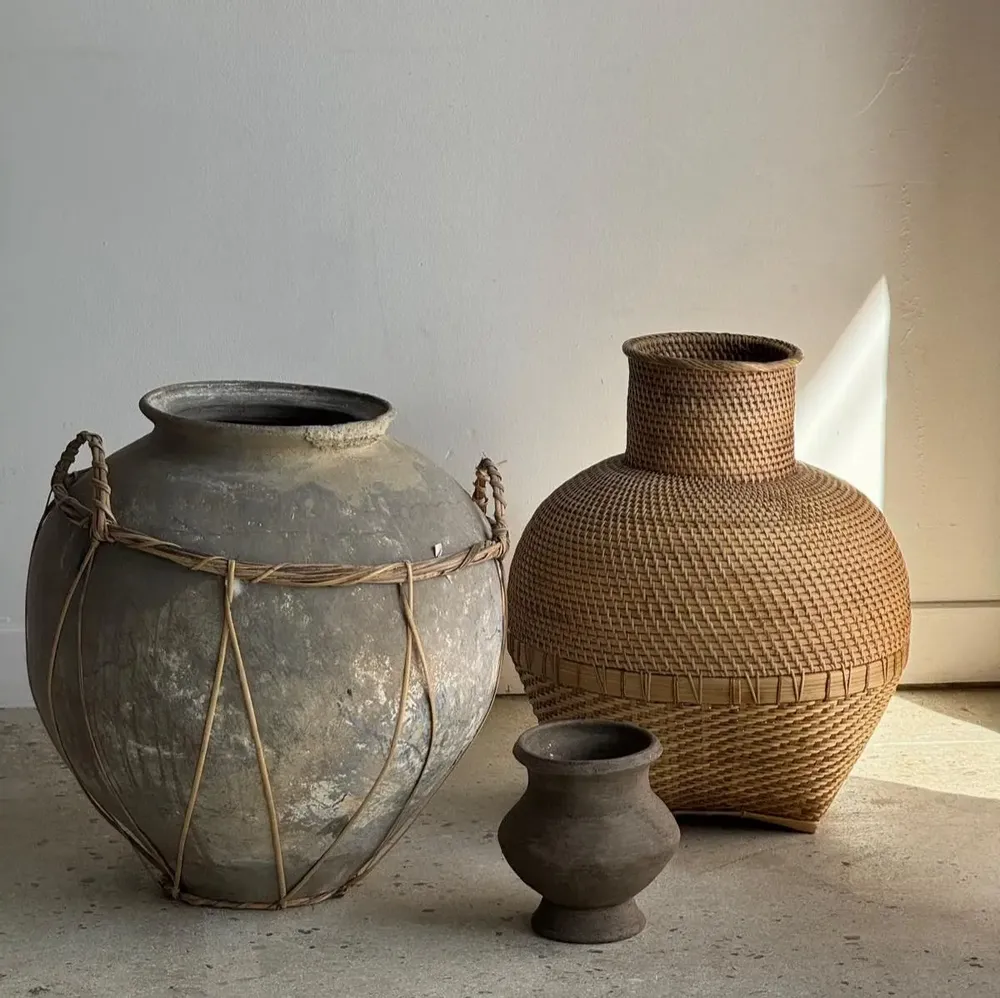 Vases - Panier jarre en vannerie traditionnelle indonésienne H48 D40 - OFFICE OBJETS