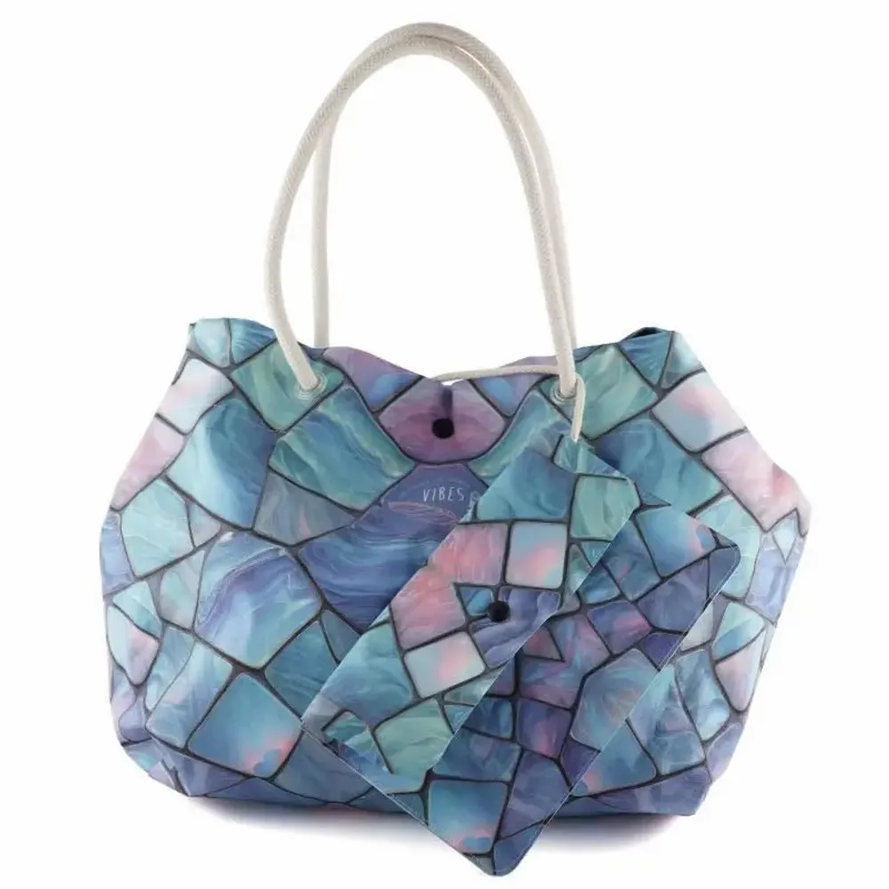 Bags and totes - Medium Blue Mirror Beach Bag - BEACH VIBES