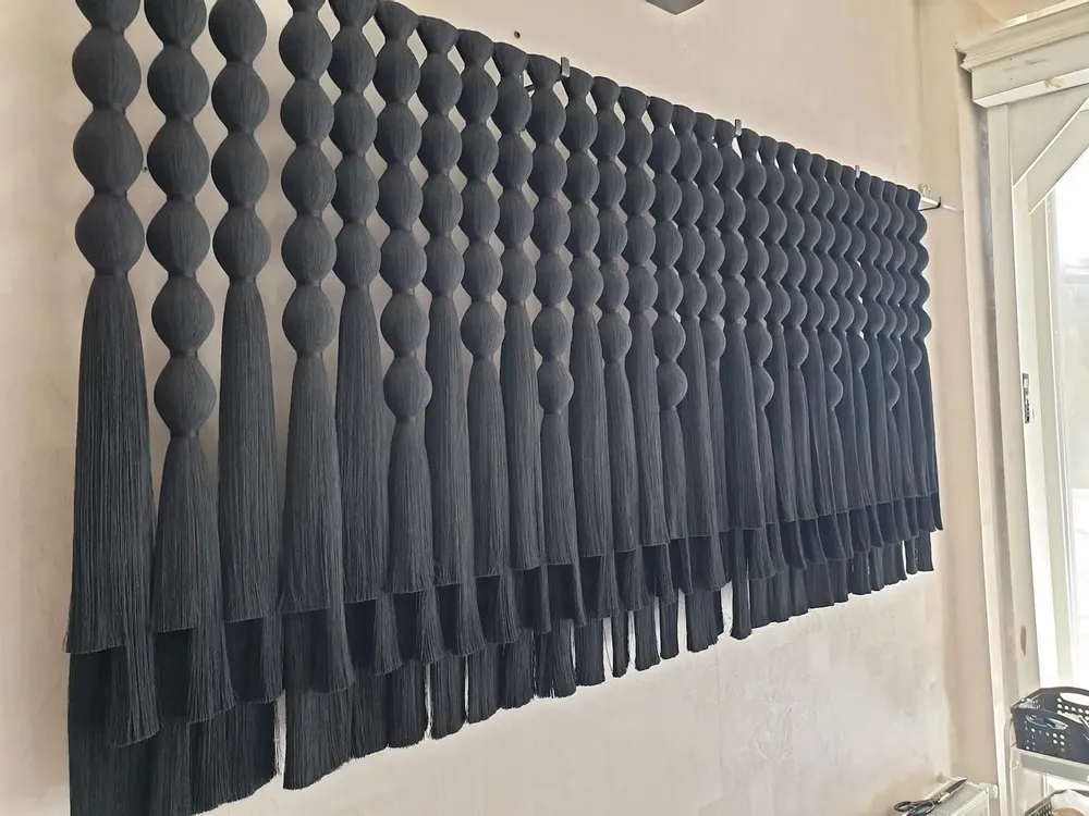 Other wall decoration - Obsidian Rhythm: Giant Handmade Modern Macrame Wall Installation - SARMAL DESIGN