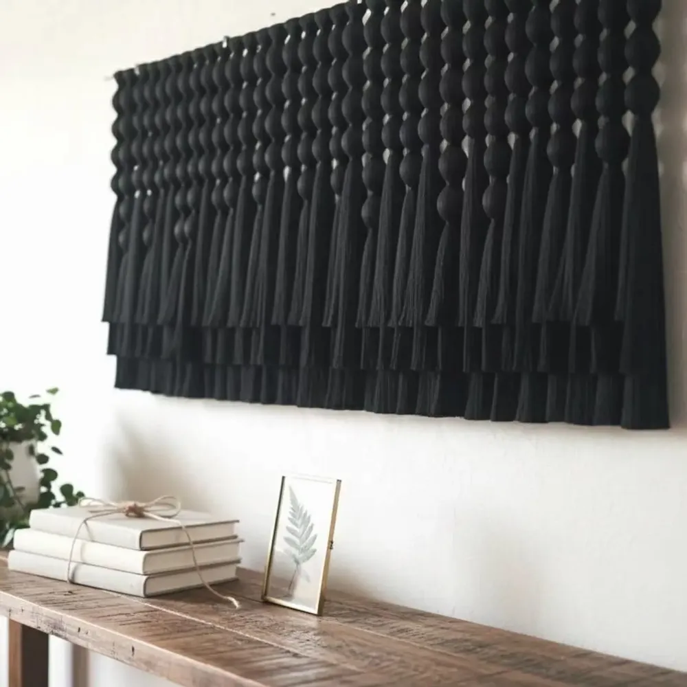 Other wall decoration - Obsidian Rhythm: Giant Handmade Modern Macrame Wall Installation - SARMAL DESIGN