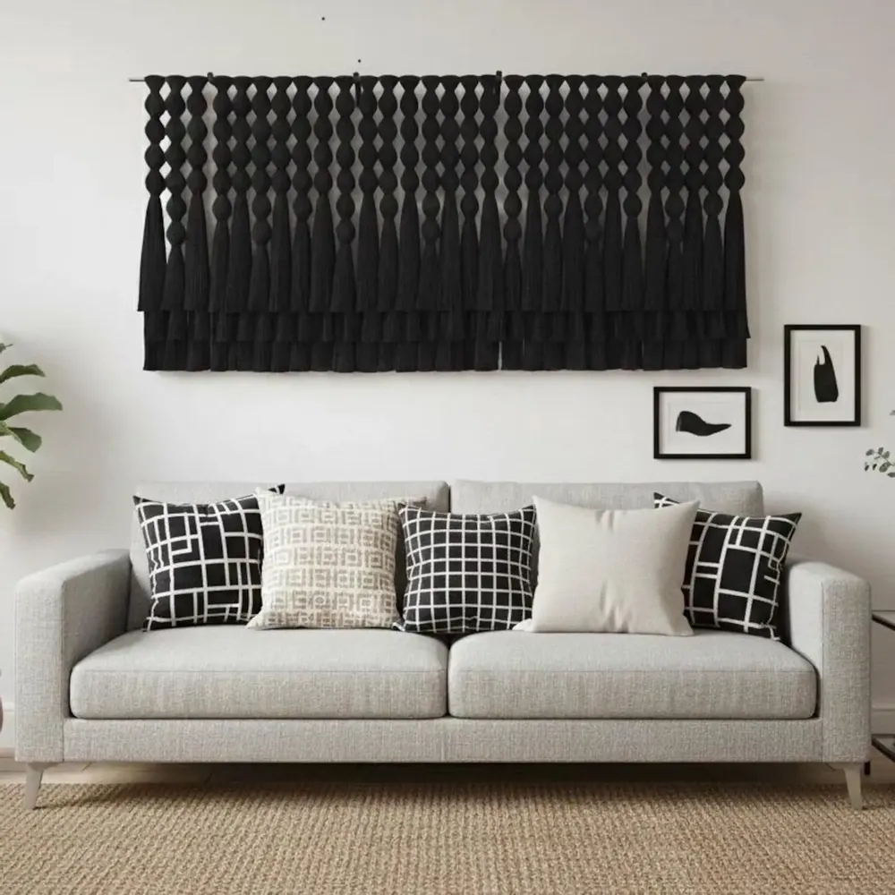 Other wall decoration - Obsidian Rhythm: Giant Handmade Modern Macrame Wall Installation - SARMAL DESIGN