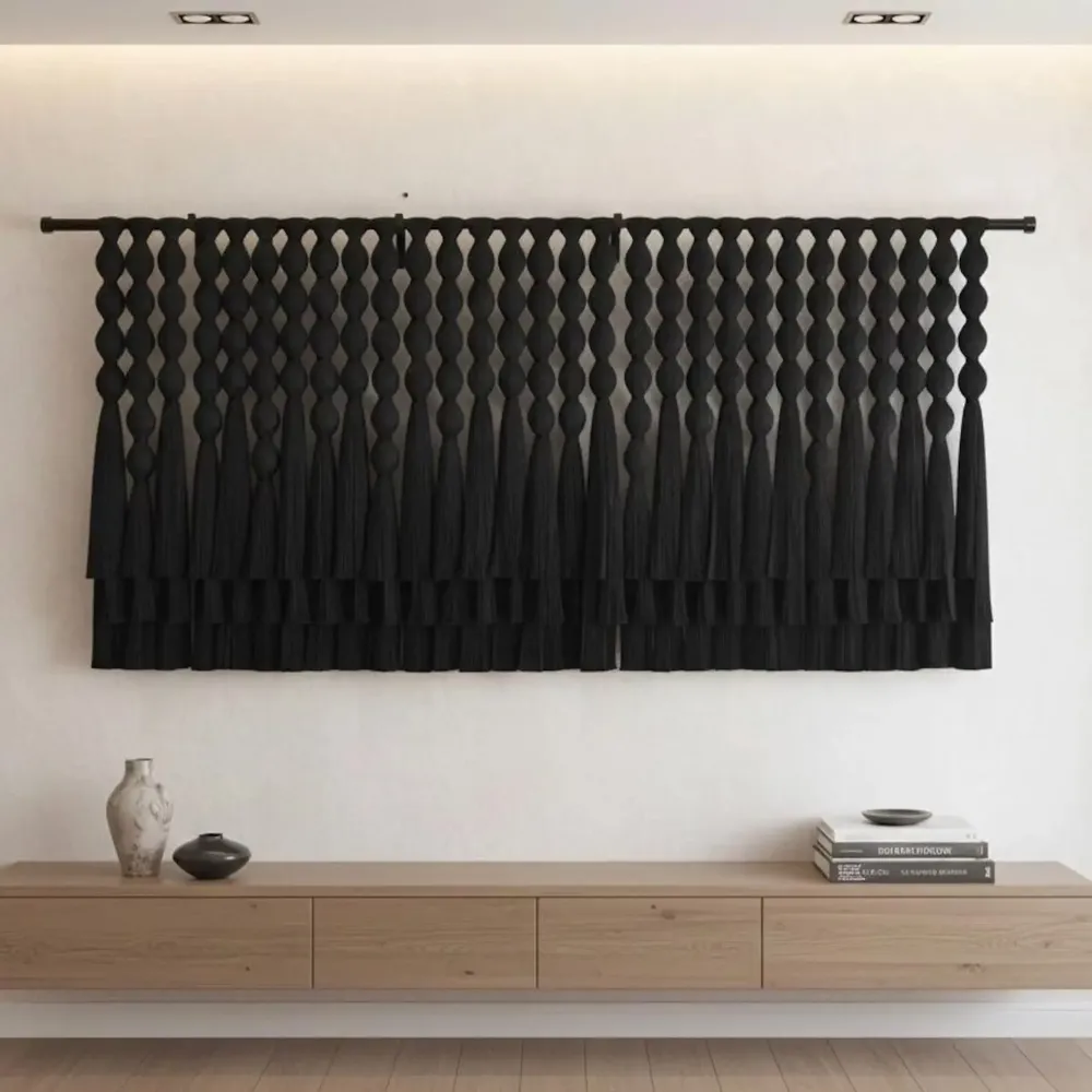 Other wall decoration - Obsidian Rhythm: Giant Handmade Modern Macrame Wall Installation - SARMAL DESIGN