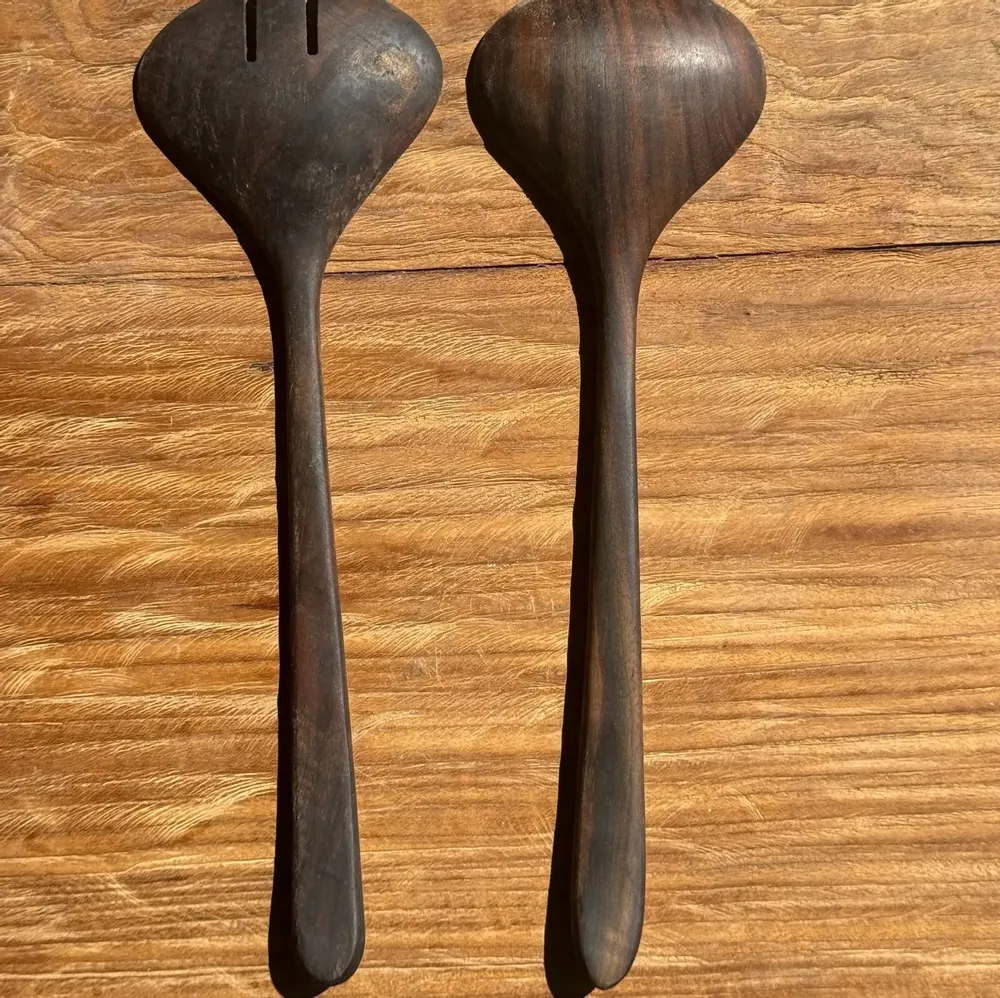 Cutlery set - Pair of salad cutlery or cooking utensils in blackened teak L30 - OFFICE OBJETS