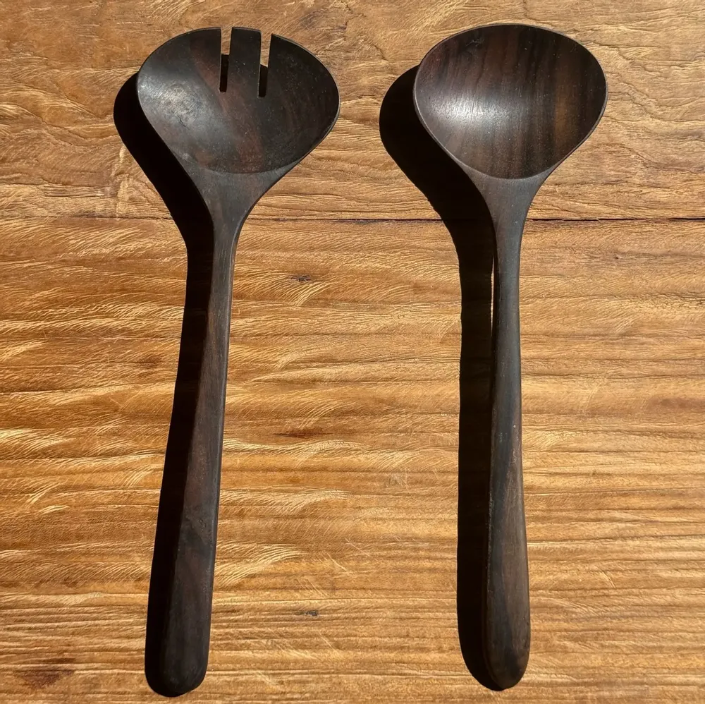 Cutlery set - Pair of salad cutlery or cooking utensils in blackened teak L30 - OFFICE OBJETS