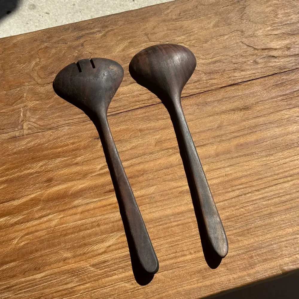Cutlery set - Pair of salad cutlery or cooking utensils in blackened teak L30 - OFFICE OBJETS