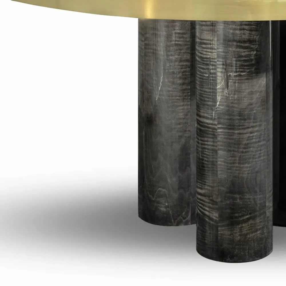 Tables pour hôtels - Table à manger ovale Ray 300 x 115 cm – Sycomore frisé gris & laiton - DUISTT