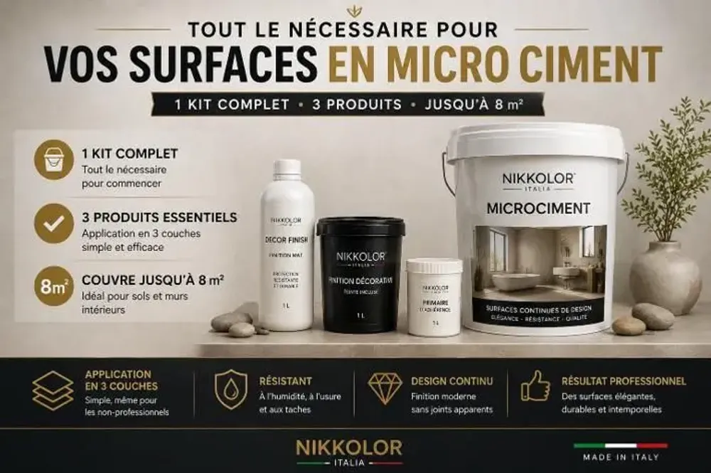 Peintures et vernis - Kit complet Microciment pour 8 m² de murs et sols – Cocoa - NIKKOLOR ITALIA