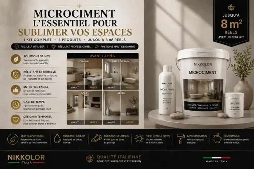 Peintures et vernis - Kit complet Microciment pour 8 m² de murs et sols – Raw Earth - NIKKOLOR ITALIA