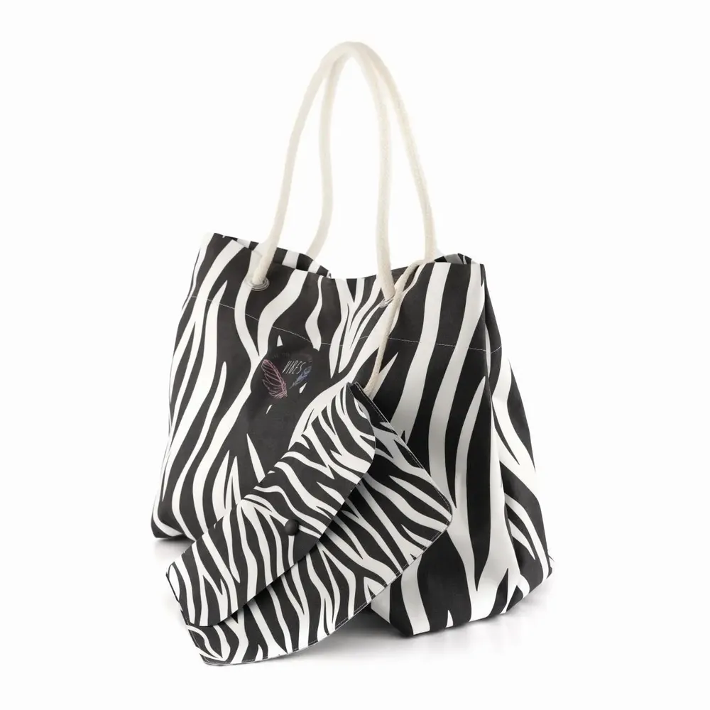Bags and totes - Medium Black & White Beach Bag - BEACH VIBES