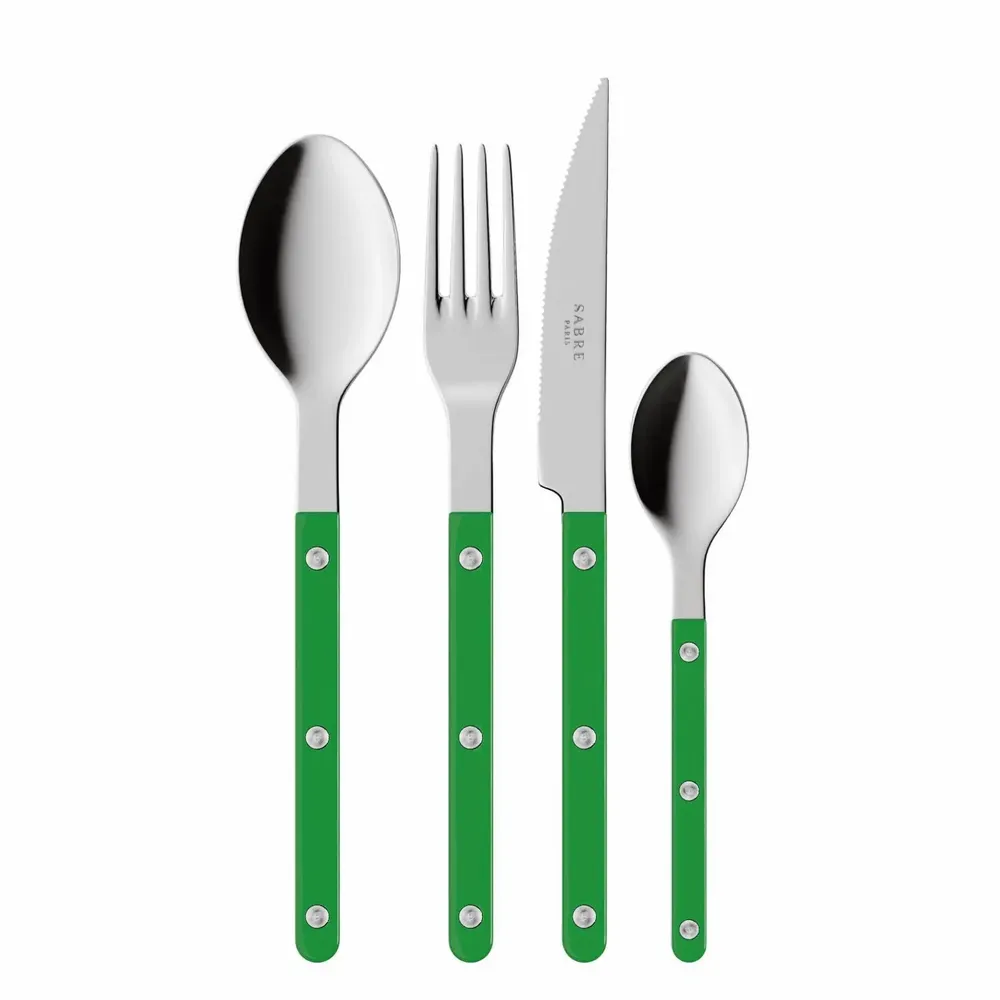 Ménagères - Set de 4 couverts de table - Bistrot Uni, Vert jardin - SABRE PARIS