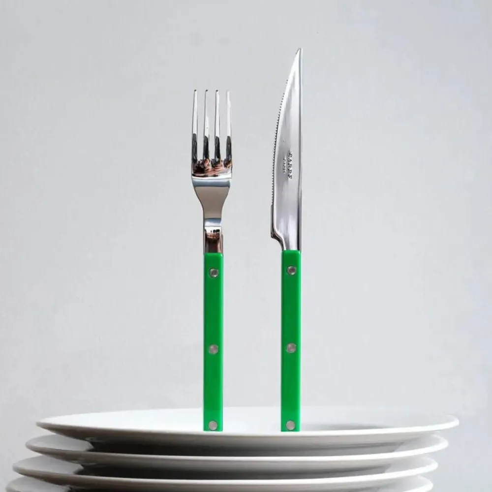 Ménagères - Set de 4 couverts de table - Bistrot Uni, Vert jardin - SABRE PARIS