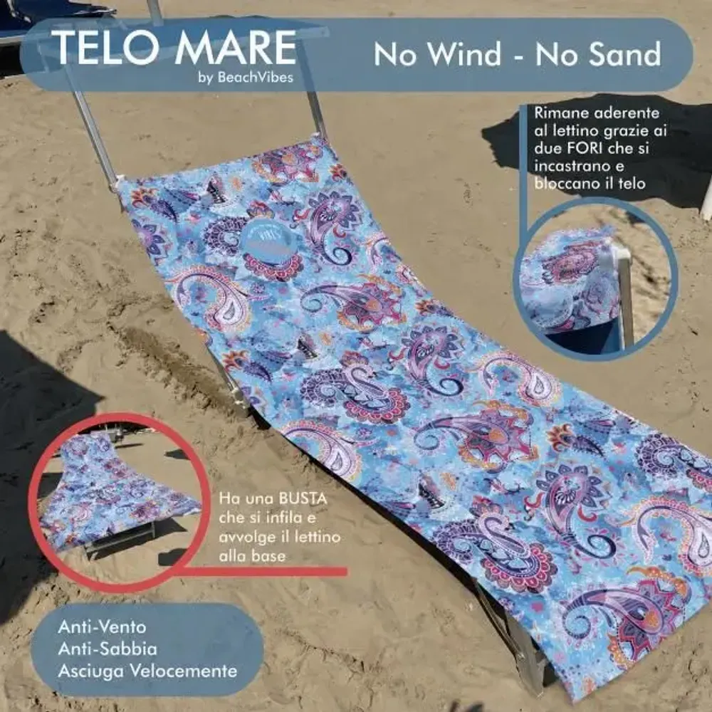 Travel accessories - No-Wind Paisley Blue Beach Towel - BEACH VIBES
