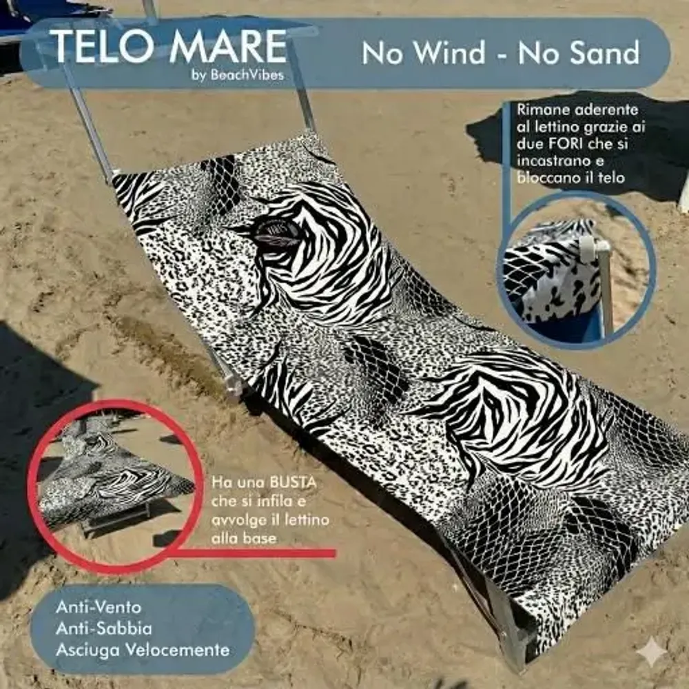Travel accessories - No-Wind Animalier Black & White Beach Towel - BEACH VIBES