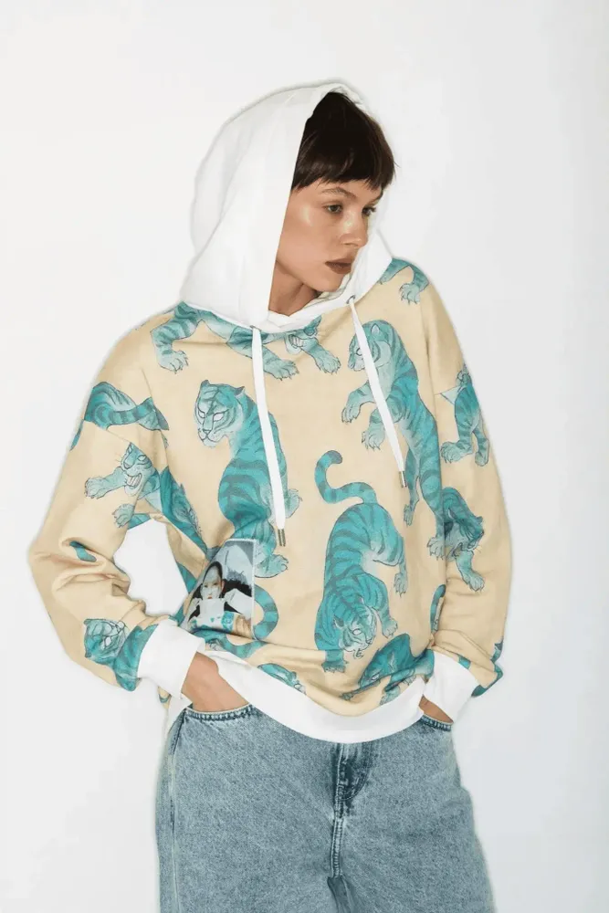 Apparel - All-Over Print Hoodie “White Heron” - MARALETTO