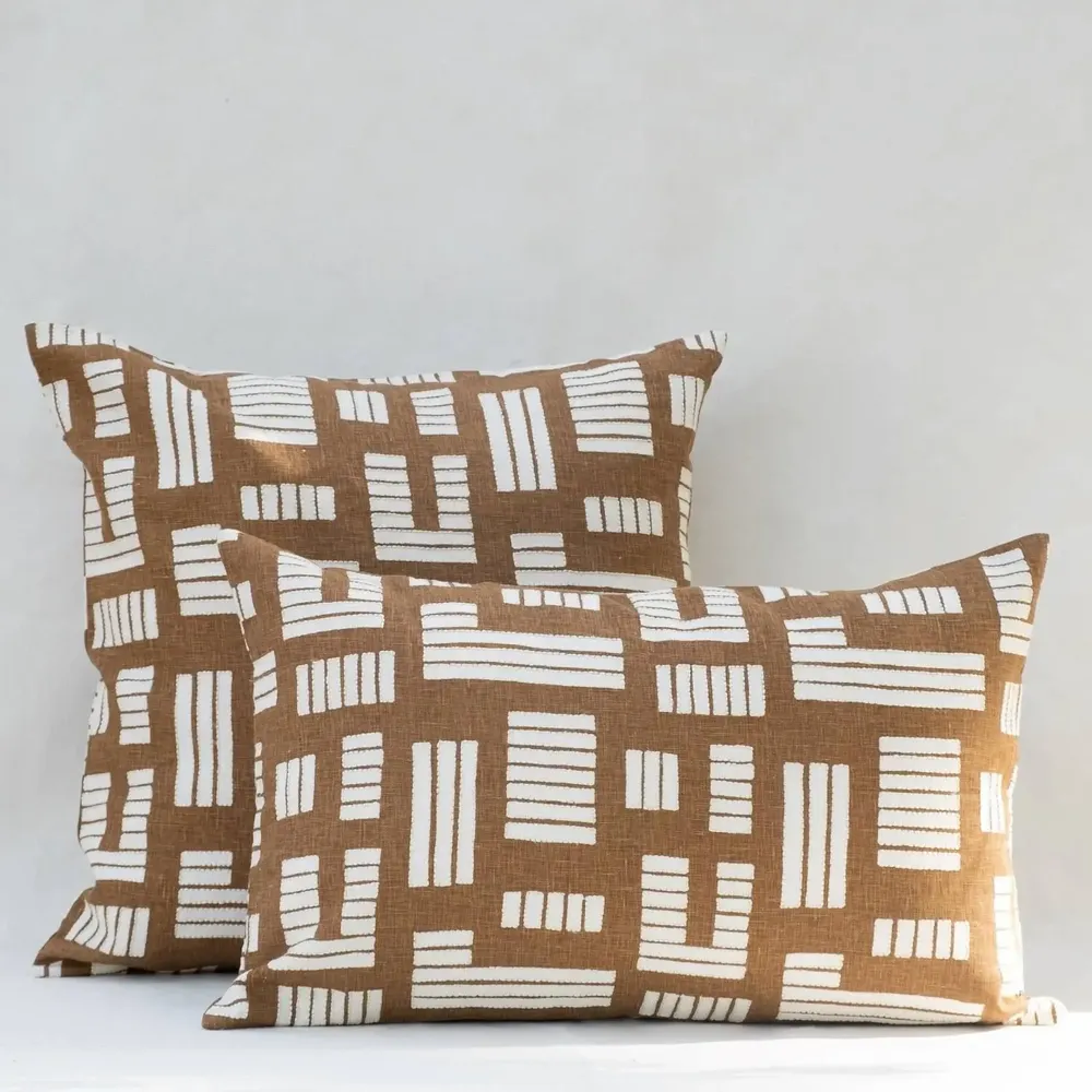 Fabric cushions - NO-MAD Anvaya Cushion Cover in Cotton Linen with Print & Embroidery - NO-MAD