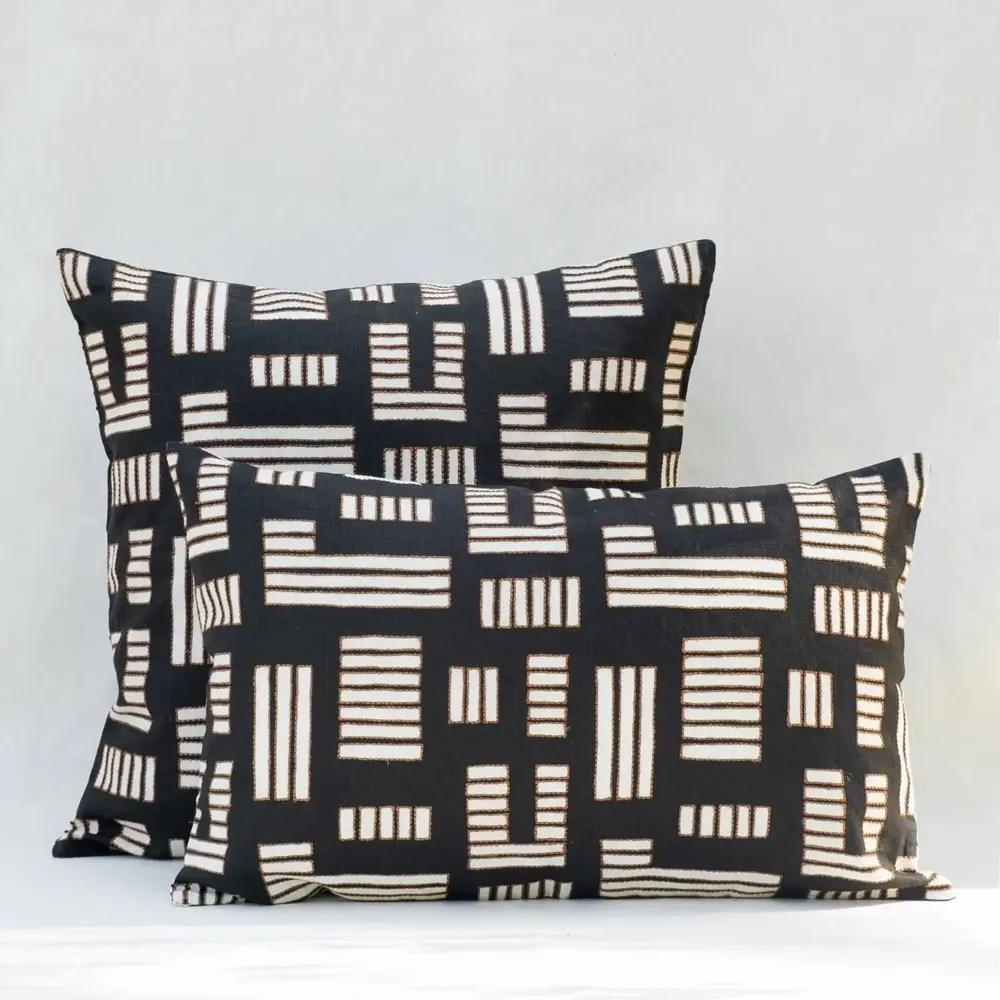 Fabric cushions - NO-MAD Anvaya Cushion Cover in Cotton Linen with Print & Embroidery - NO-MAD