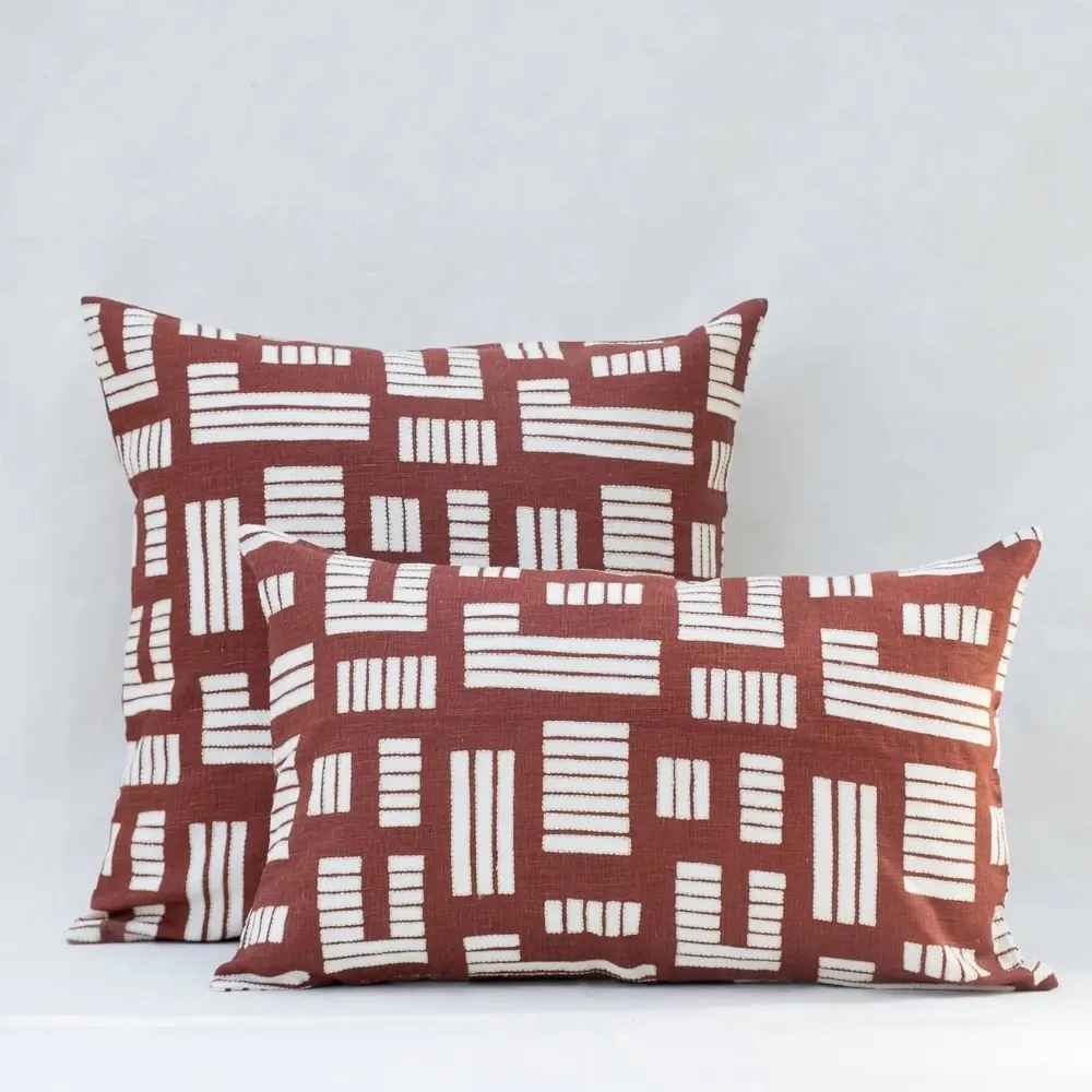 Fabric cushions - NO-MAD Anvaya Cushion Cover in Cotton Linen with Print & Embroidery - NO-MAD