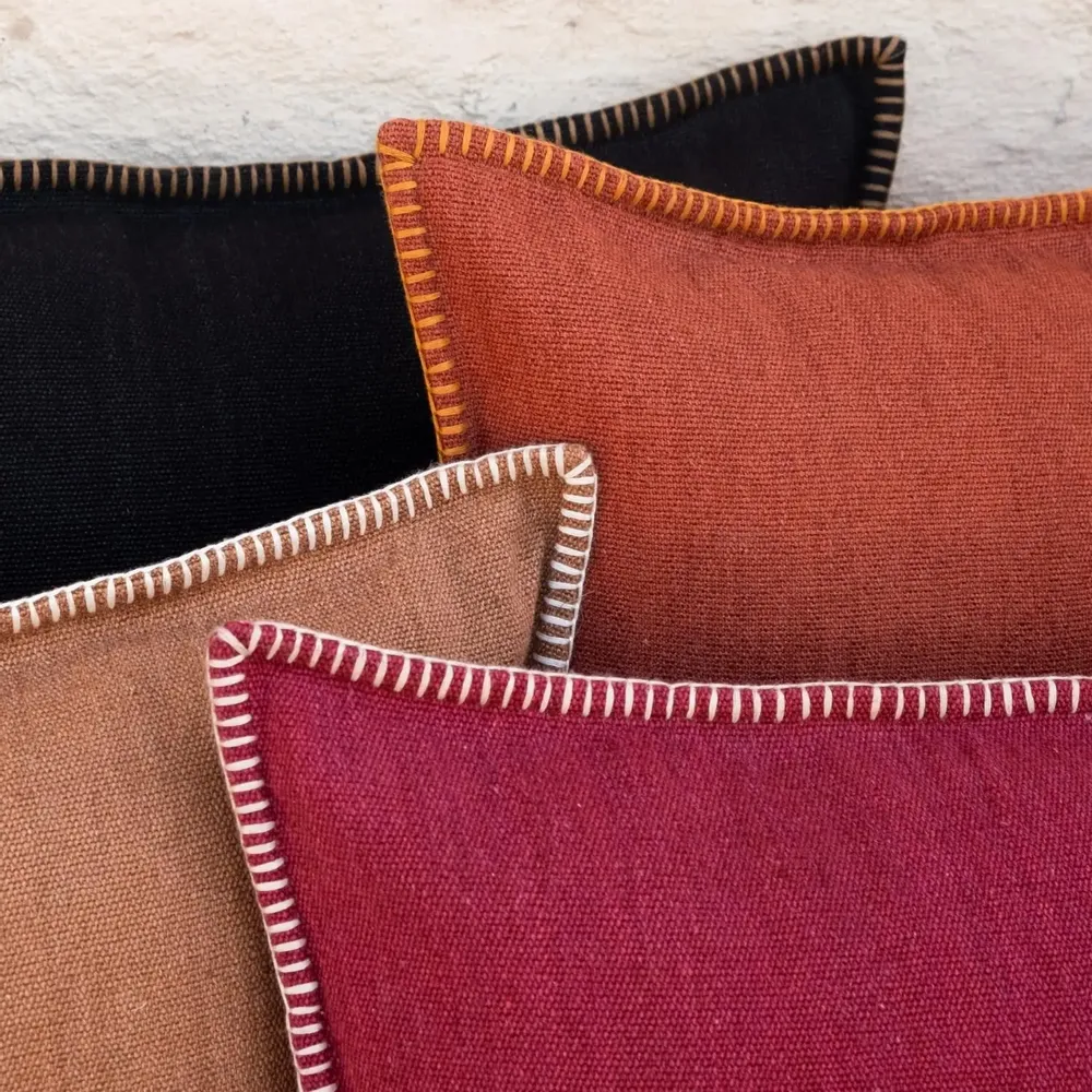 Coussins textile - NO-MAD Prakrit Cushion Cover in Cotton Jute with Hand Embroidery - NO-MAD