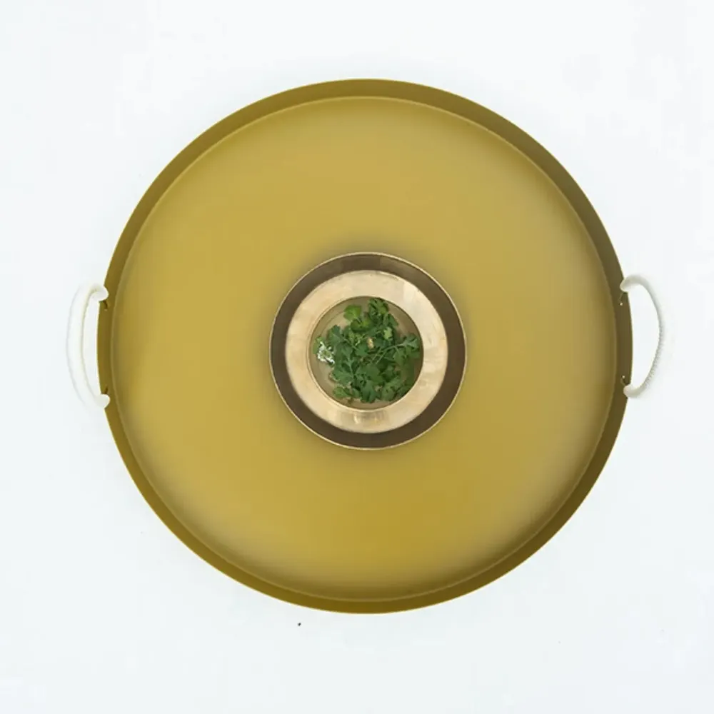 Plats et saladiers - NO-MAD Thali Tray in PU Coated Stainless Steel and Cotton Cord - NO-MAD