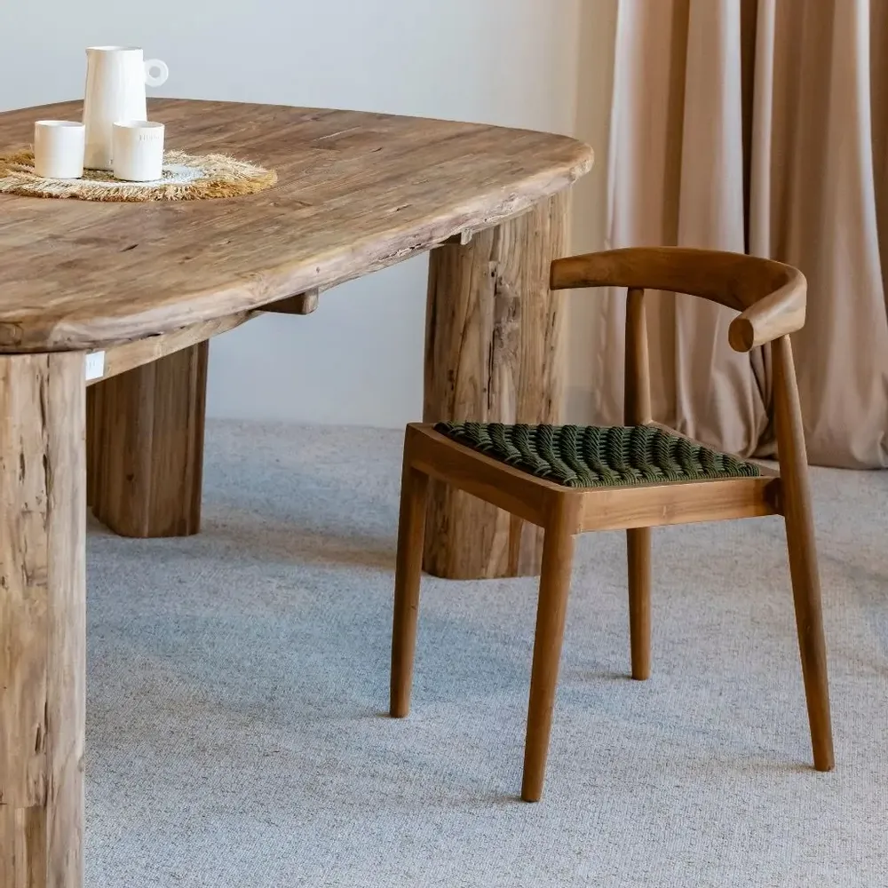 Chairs - AMBIA - Teak wood and green natural rope chair - HYDILE