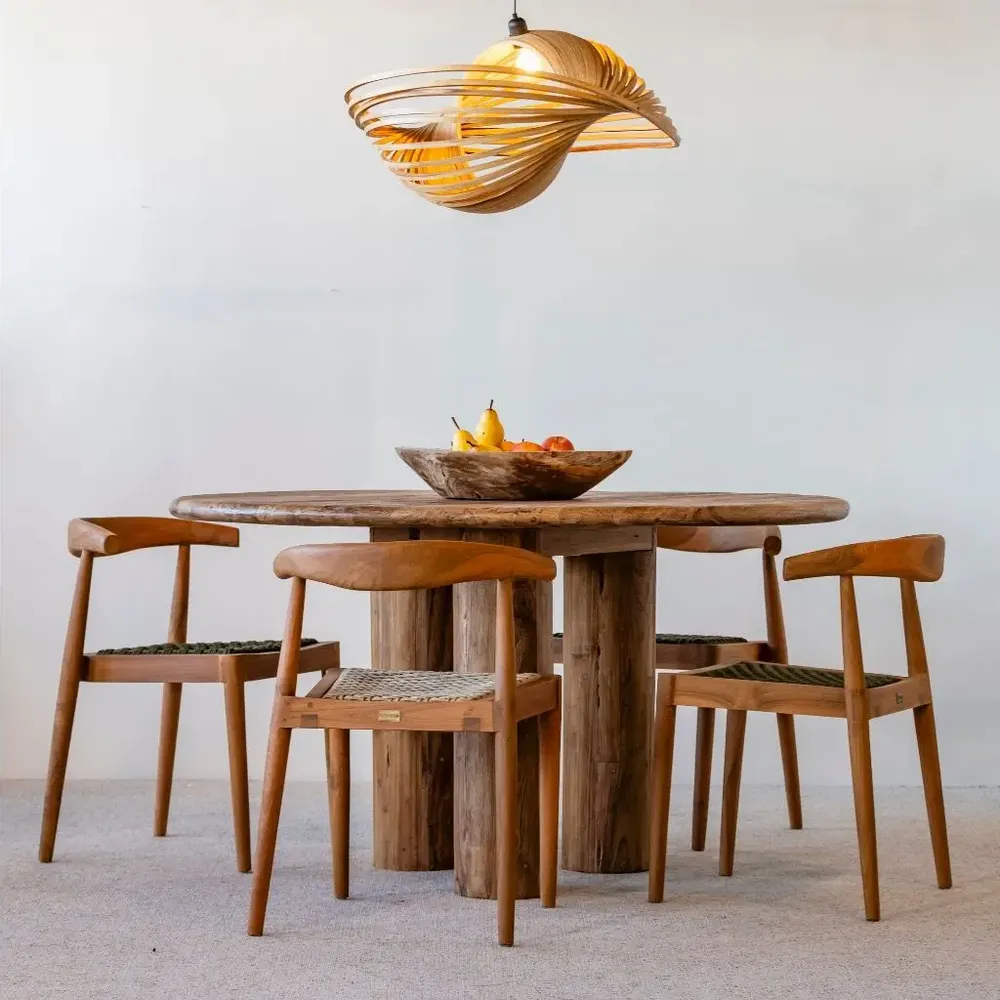 Chairs - AMBIA - Teak wood and green natural rope chair - HYDILE