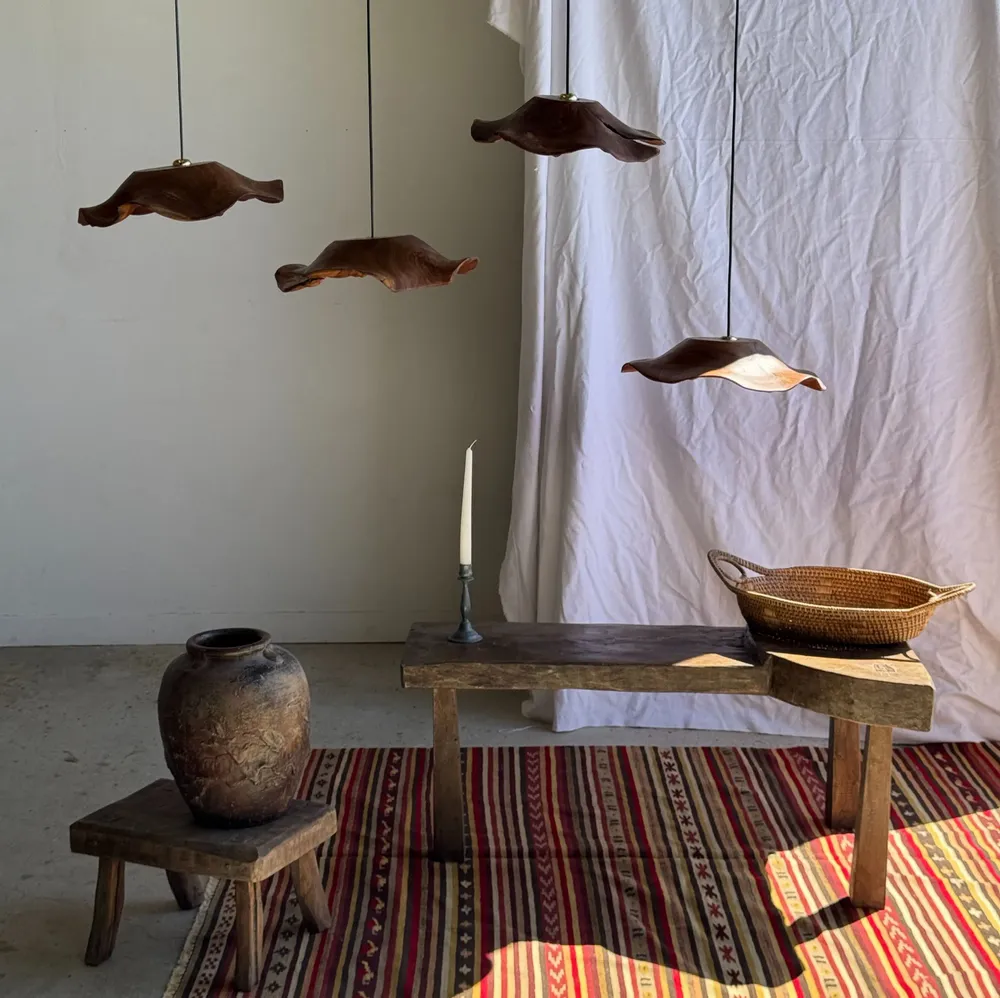 Hanging lights - Medium suspension wavy flat leaf in teak flower streaks D: 40 - OFFICE OBJETS