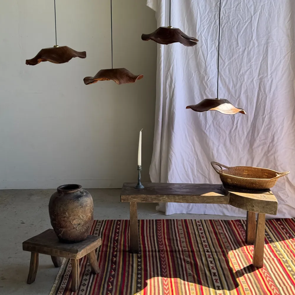 Hanging lights - Medium suspension wavy flat leaf in teak flower streaks D: 40 - OFFICE OBJETS