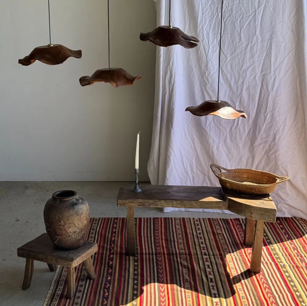 Hanging lights - Medium suspension wavy flat leaf in teak flower streaks D: 40 - OFFICE OBJETS
