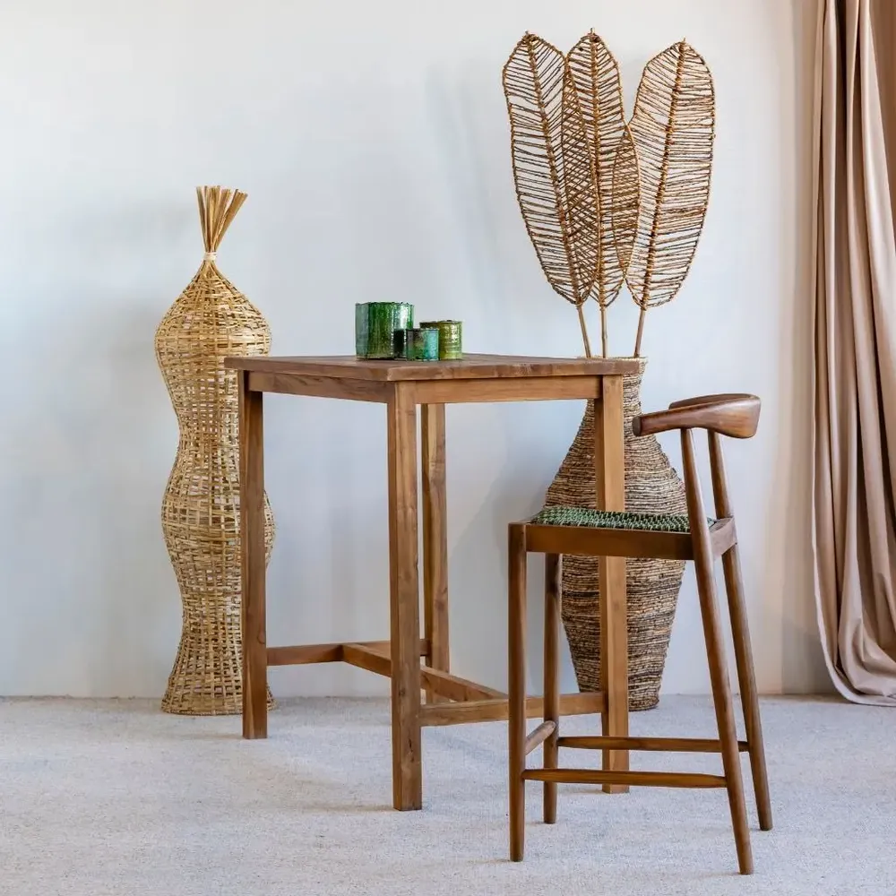 Chairs - AMBIA - Teak and khaki rope bar stool - HYDILE
